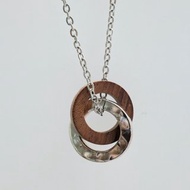 925純銀 異材質木頭純銀雙環 造型長項鍊 男項鍊