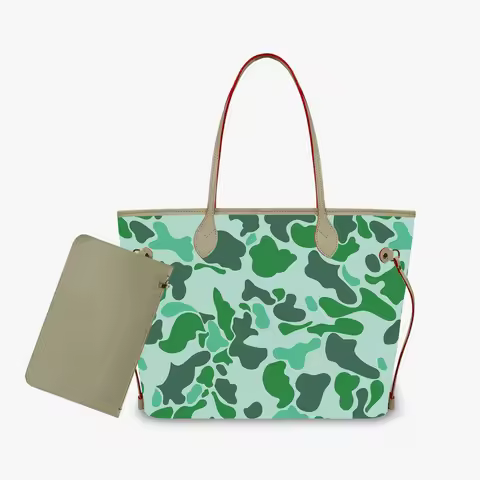 Customized Minimalist Madam Shoulder Tote Bag Green Camo Handbags and Purse Madam 2pcs Cloud Camo PU