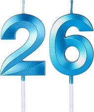 Blue 26th & 62nd Birthday Candles for Cakes, Number 26 62 Candle Cake Topper for Party Anniversary W