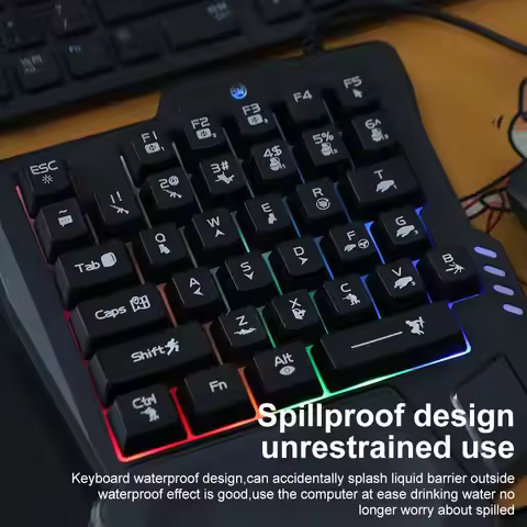 USB Single Hand Keyboard Luminous Ultra-slim One Handedly Keyboard 3 Color Backlight 35 Keys Gaming 