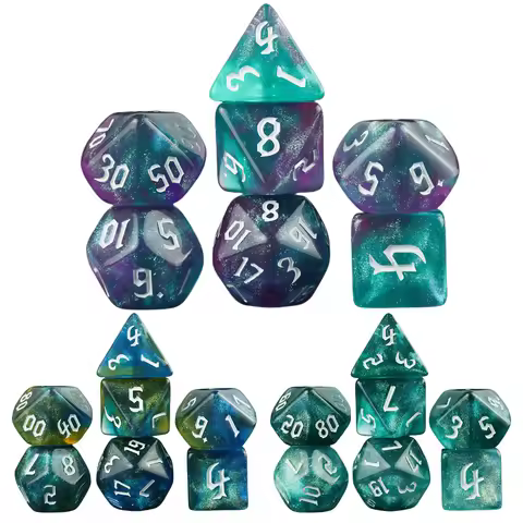 7 Pcs of New Double Colors Dice Polyhedral Gold Font Digital Dices Kit for TRPG RPG D20 D12 D10 D8 D