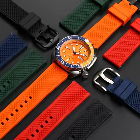 Premium-Grade Fluororubber Watch Strap 20mm 22mm For seiko SRP777J1 New Watch Band Diving Waterproof