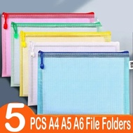 5 Pcs A4 A5 A6 Document Bag Stationery Storage Folder File Mesh Zipper Pouch Zip File Folders School