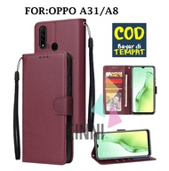 Leather Flip Cover OPPO A31/A8 (2020) - Wallet Case Kulit - Casing Dompet Case Wallet Leather Flip C