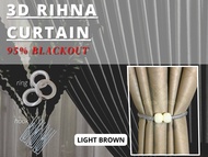 3D Rihna Langsir Bercorak | Langsir berwarna Khaki / Light Brown 95% Blackout | Langsir untuk tingkap , pintu, sliding door | Langsir panjang langsir tingkap