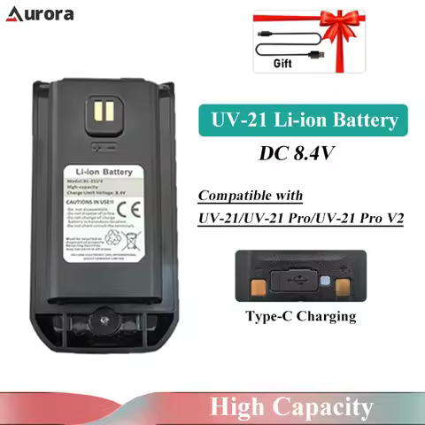 Baofeng UV-21 Pro V2 Li-ion Battery Original High Capacity DC 8.4V Typc-C Charging UV21 Pro Two Way 
