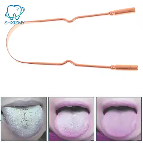 1pcs Pure Copper Tongue Scraper Oral Cleaner Brush Fresh Cleaning Hygiene Care Tools