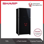 SHARP FRIDGE 2 DOORS 720L PELICAN MEGA FREEZER J-TECH INVERTER GLASS BLACK (SJP882MFGK)