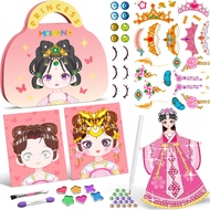 Art Craft Activity for Kids, Make Up on Paper DIY Girls Toys Kit with Diamond Painting & Princess Dr