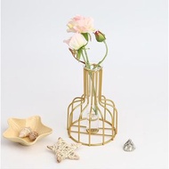 Metal Vase With Cube Glass Gold Vase Home Decor