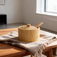 Bamboo Salt Cellar With Mini Spoon, Kitchen Salt Box With Airtight Lid, Round Salt Container For Sto