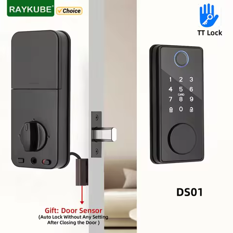 RAYKUBE DS01 BLE TT Lock Smart Fingerprint Deadbolt Lock with Latch/Door Sensor Auto Lock Key/Passwo