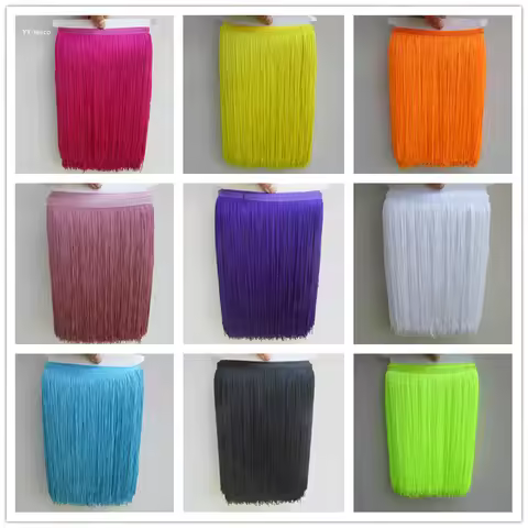 YY-tesco 10 yard/lot Hot Sale 30CM Long Polyester Tassel African Lace Fringe Trim For Sew Latin Dres