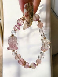 招財吞金獸 冰透千層螢石 白水晶 水晶手串 鍊天然礦石 開運