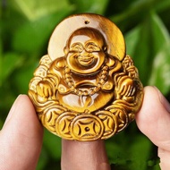 ZZOOI Natural Tiger Eye Stone Jade Money Buddha Pendant Necklace Fashion Jewelry Carved Amulet Luck 