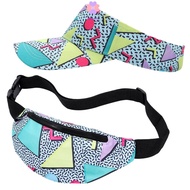 LONNG 80s 90s Fanny Pack, Comfortable Colorful 80s Outfit Sun Visor Hat,  Soft Cotton Waist Bag for 