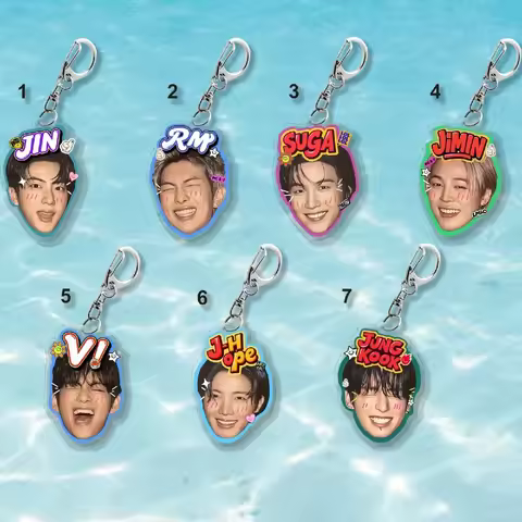 7 Funny BTS Face Acrylic Key Ring K-pop Member Jungkook V Jimin Bag Charm Backpack Decor Fans Gift