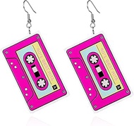 Cute Colorful Cassette Tape Acrylic Dangle Drop Earrings Funny Y2k Neon Disco Music Tape Earrings for Women Girl Vintage 70s 80s Party Jewelry Gift Concert Outfit Accessories