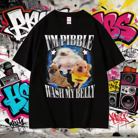 2026 Summer I'm Pibble Wash My Belly Funny French Bulldog Meme Men Women Cute Retro Cotton Casual Ov