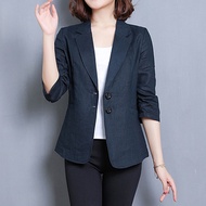 QOERLIN Notched Collar Blazer Linen Suit Jacket Women 2022 New Slim Thin Summer Cotton Linen Pocket