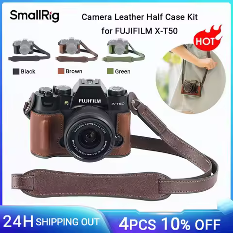 SmallRig X-T50 Camera Leather Half Case Kit for FUJIFILM X-T50, Retro Style, with Shoulder Strap (Bl