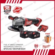 Milwaukee M18 CAG100XPDB-502X Fuel 4" Angle Grinder With Paddle Switch