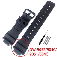 16mm Silicone Watchband for DW-9052/9051/9050/004C Band PU Watch Accessories for Casio Strap Black Silver Buckle Men Bracelet