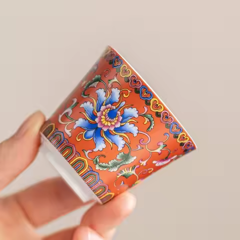 6pcs/set Kung Fu Tea Set Flower Tea Cup Chinese Style Vintage Ceramic Cup 70ml Traditional Enamel Cu