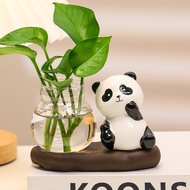 1pc Cartoon Panda Hydroponic Vase Glassware Transparent Water-cultured Flower Arrangement Flower Pot