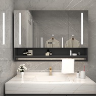 Solid Wood Mirror Cabinet Smart Bathroom Separate 75CM Toilet Storage Cabinet Defogging Towel Rack w