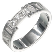 Tiffany Atlas 戒指，14 號，18K白K金鑲鑽，約 ​​5.5 克，女士款 [二手]