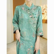【艾莉时尚】Cheongsam Dress Plus Size Flower Long dress Long Sleeve Retro Chinese dress Cheongsam Muslimah