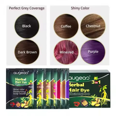 30ml X10 Herbal Natural Plant Hair Dye Shampoo Fast Grey Hair Dyed Black 6 Color Coffee Red Purple S