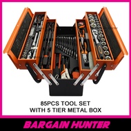 85pcs tools set Cantilever Metal Tool Box Set 5 Tier 85pcs Socket Set 1/4" & 1/2" Spanner Tool Set