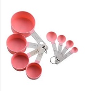 其他品牌 - [粉色] 8件套不銹鋼手柄量杯 烘焙量匙 帶刻度塑料量杯量勺套裝