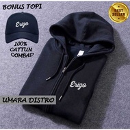 FREE HAT... Erigo Text Silver Premium Zipper Kupluk Jacket Men's Zipper Hoodie Jacket Wanita