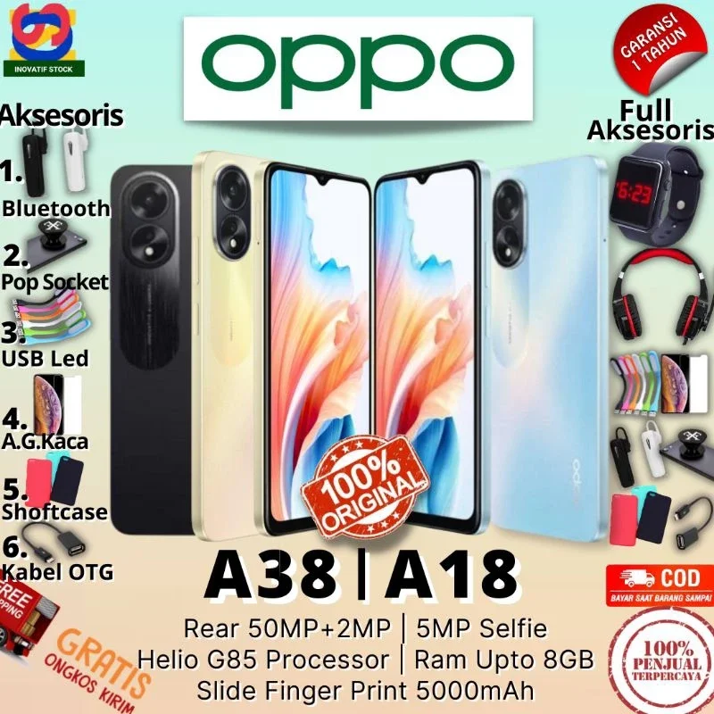 HP BARU OPPO A18 | A38 4/128GB - 6/128GB RAM upto 12GB - 90Hz Display ORIGINAL 100% GARANSI RESMI