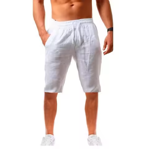 New Men's Cotton Linen Shorts Pants Male Summer Breathable Solid Color Linen Trousers Fitness Street