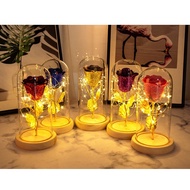 Hadiah Gift box Glass Gold Pink Rose Purple Valentine's Girl friend Led Light String Birthday