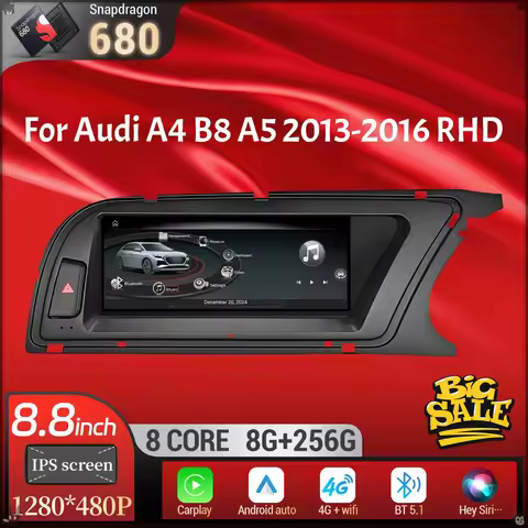 8.8 inchFor Audi A4 B8 A5 2013-2016 Right Hand Drive Android 14 Car Radio Wireless Carplay Qualcomm 