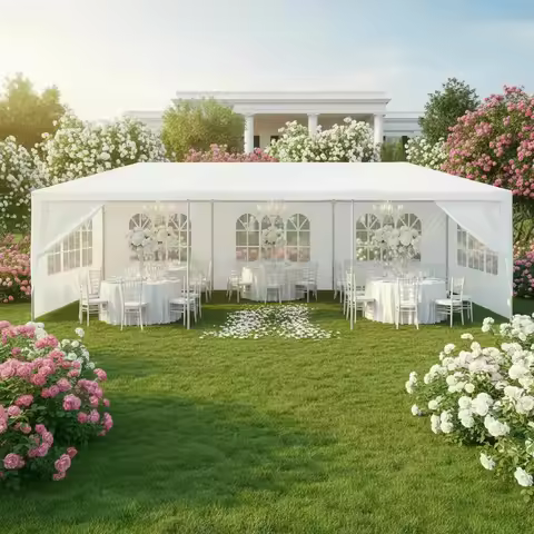 10x30' Wedding Party Canopy Tent Outdoor Gazebo With 8 Removable Sidewalls- Elegant White Gazebo Pav