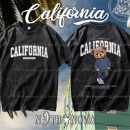 24h Shipping N9THNOVA Retro California Pure Cotton Washed Bear T-Shirt 1