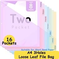 A4 3 Holes Loose Leaf File Bag with 2Pockets 8PCS Binder Dividers Short Bond Paper Organizer