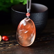 極品天然紅兔毛紅水晶鼠來寶吊墜 雕工精美 配手工編織吊繩