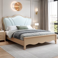 Solid Wood Bed Frame with Storage Simple Modern Minimalist King/ Queen Bed with Soft Cushion Princess Bed High Box Storage Marriage Bed Master Bedroom Furniture