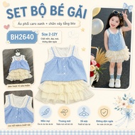 BH2640 J&J 7606 Little girl's set with lace checkered shirt and tiered skirt baju budak perempuan
