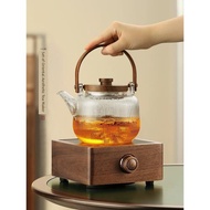 胡桃木煮茶壺圍爐煮茶器電陶爐家用套裝蒸汽茶壺泡茶具玻璃煮茶爐