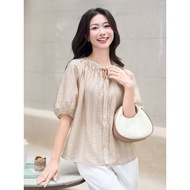 Áo kiểu nữ YOUNGER BY CARDINA vải tơ họa tiết tay lỡ phối ren 5YAKL01