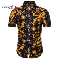 Ấm cúng lên Mens Áo sơ mi hoa hoa ngắn tay cài cúc Hibiscus Pattern Aloha Áo sơ mi