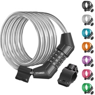 Titanker Bike Lock Cable, 4 Feet Bike Cable Lock Basic Self Coiling Kids Bike Lock Combination with 
